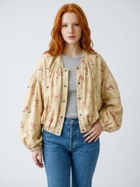 Free People Floral Bomber Jacket floral size M snap